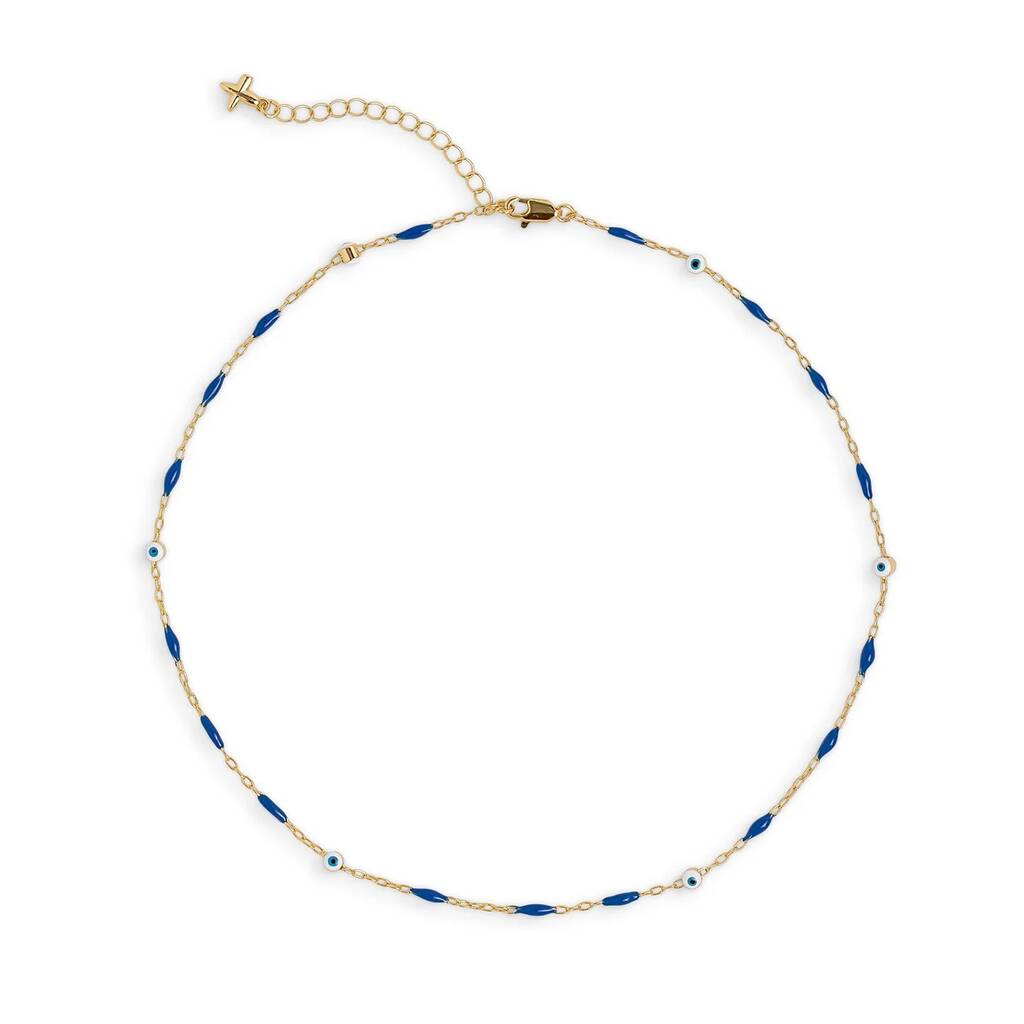 Blue Enamel And Evil Eye Chain Necklace, 1 of 1