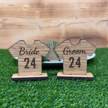 Oak Veneer Football Shirt Place Name Setting Weddings Event, 2 of 5