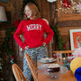 'Merry' College Christmas Jumper Sweatshirt, thumbnail 3 of 6