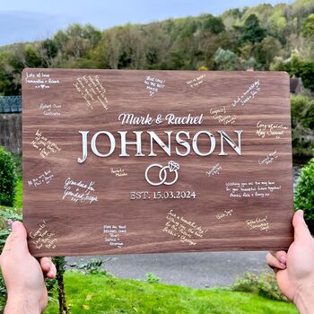 Personalised Wooden Wedding Guest Book Alternative – Oak Or Walnut Wedding Décor, 2 of 5
