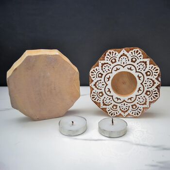 Wooden Flower Tea Light Candle Holder, Set Of Two, 5 of 5