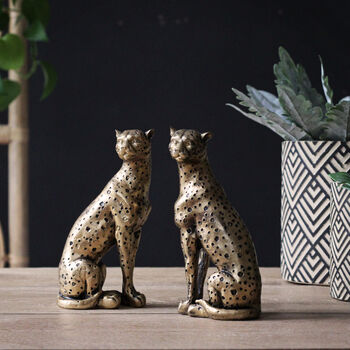 Set Of Two Gold Cheetah Ornaments, 2 of 7