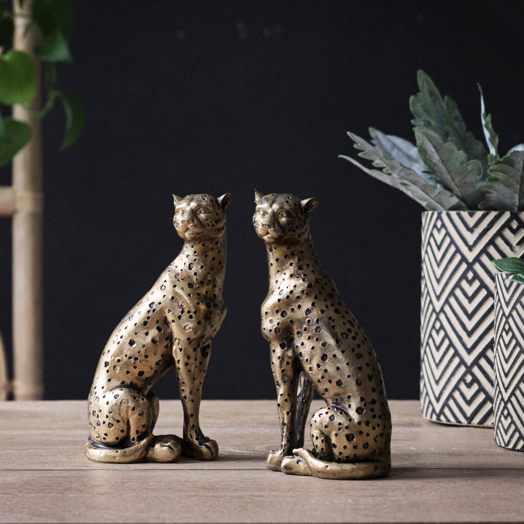 Set Of Two Gold Cheetah Ornaments By Sophie MacBain
