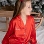Personalised Girl's Luxury Red Christmas Silky Satin Pyjamas, thumbnail 3 of 12
