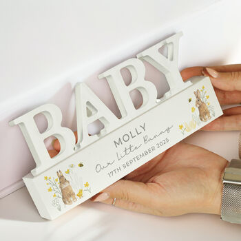 Personalised Spring Bunny Baby Wooden Ornament, 2 of 3