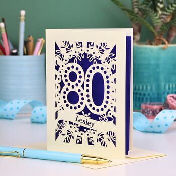 Personalised 80th Birthday Card Papercut Spotty Design, 4 of 6