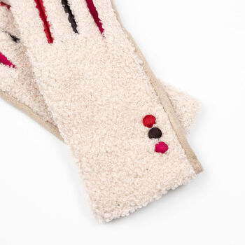 Cream Boucle Gloves With A Pop Of Colour, 3 of 5