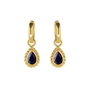 September Birthstone Sapphire Gold Plated Huggie Hoop Earrings, 2 of 12