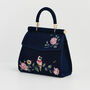 Rosy Posy Embroidered Blue Mini Top Handle Tote, thumbnail 5 of 8
