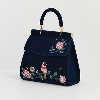 Rosy Posy Embroidered Blue Mini Top Handle Tote, 5 of 8