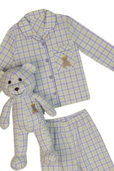 Lilly Girls Check Pyjama Set With Matching Teddy Bear, 4 of 8
