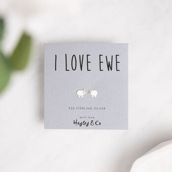 'I Love Ewe' Sterling Silver Sheep Earrings, 3 of 9
