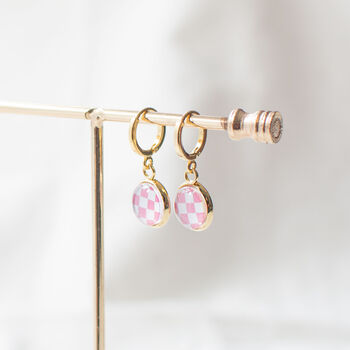 Pink And White Checkerboard Earrings, 3 of 6