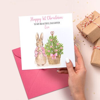 Peter Rabbit Pink Christmas Tree Card, 8 of 12