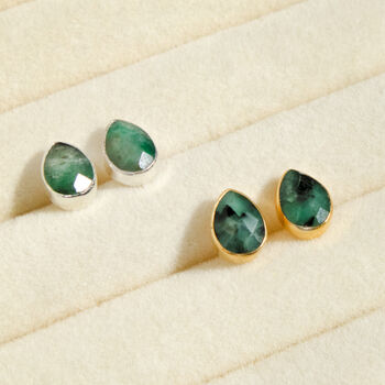 Raw Emerald Gemstone Stud Earrings, 2 of 6