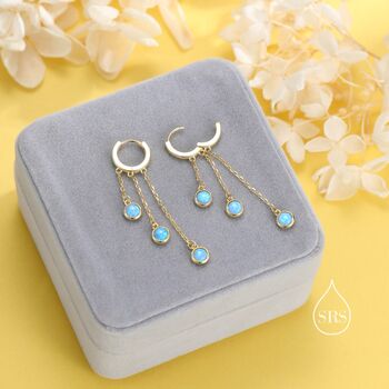 Blue Opal Dangle Charm Hoop Earrings, 3 of 11