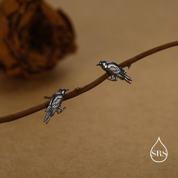 Crow Stud Earrings In Sterling Silver With Black Rhodium Coating, 6 of 11