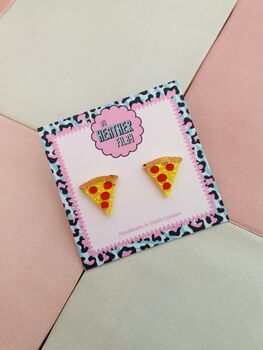 Pizza Slice Glitter Stud Earrings / Fun Food Jewellery / Gift For Her / Pizza Party Jewellery, 5 of 5
