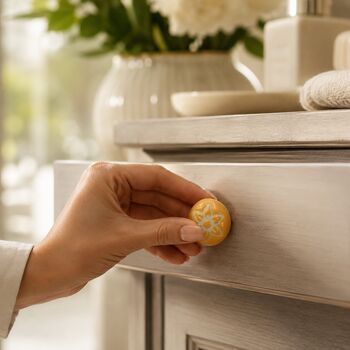 Floral Ceramic Cabinet Knob Yellow And White Round Shaped, 2 of 8