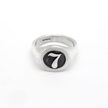 Personalised Number Round Silver Signet Ring, 4 of 4
