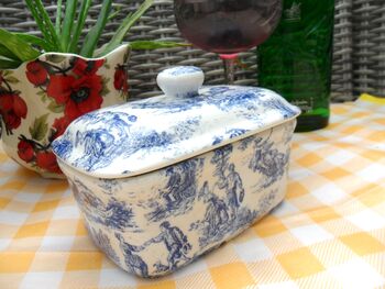 Lidded Butterdish In Blue Toile Design, 8 of 10