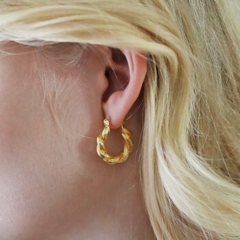 Twisted Rope Hoop Earrings In Gold Plating, 2 of 6