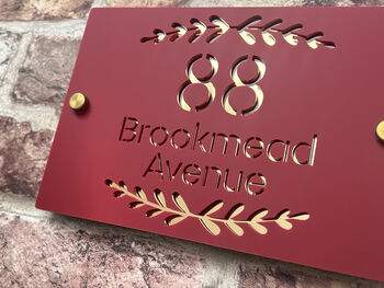 Personalised House Number And Road Foliage Design House Sign Acrylic, 2 of 7