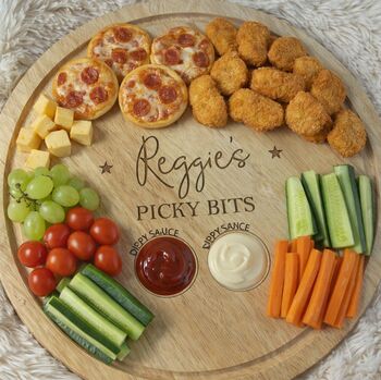 Personalised Wooden ‘Picky Bits’ Sharing Board With Dippy Sections, 2 of 4