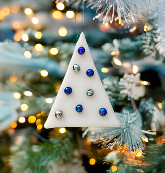 White Blue And Silver Fused Glass Tree Ornament, 2 of 3