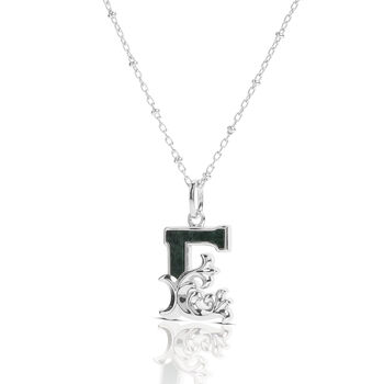 Solid Silver E Initial Necklace With Green Marble, 2 of 6