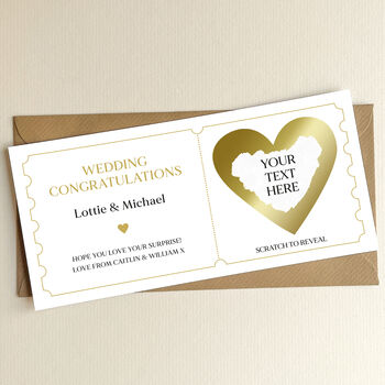 Personalised Wedding Gift Scratch To Reveal Card: Gold Heart Design, 4 of 7