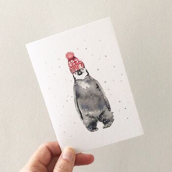 Festive Penguin Chick Hand Painted Christmas Card, 2 of 2