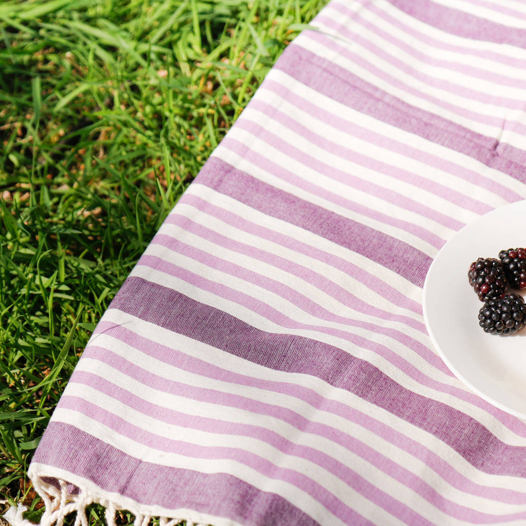 lilac striped cotton picnic blanket by dibor