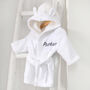 Personalised White Baby Dressing Gown With Ears On Hood, thumbnail 2 of 5