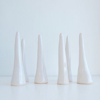 Handmade White Gloss Ceramic Ring Holder Cones, 5 of 11