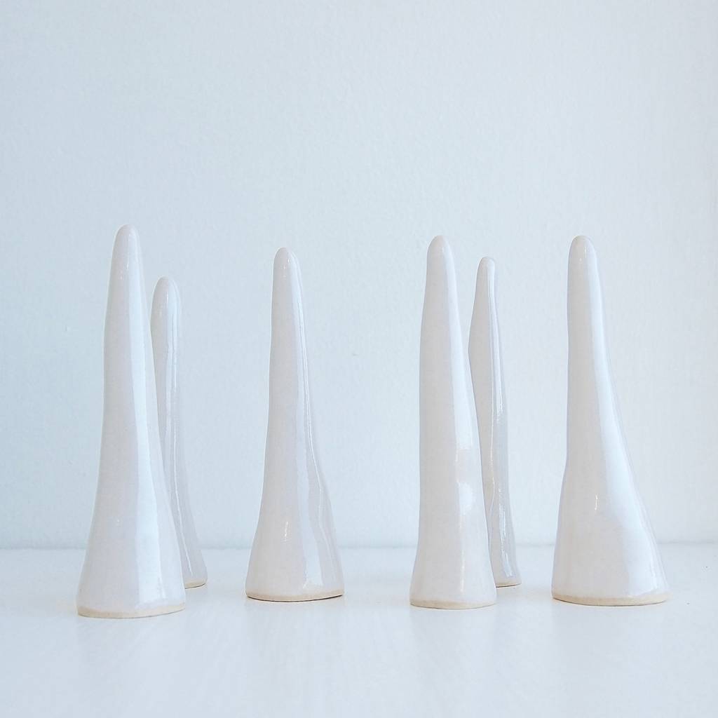 Handmade White Gloss Ceramic Ring Holder Cones By Kabinshop