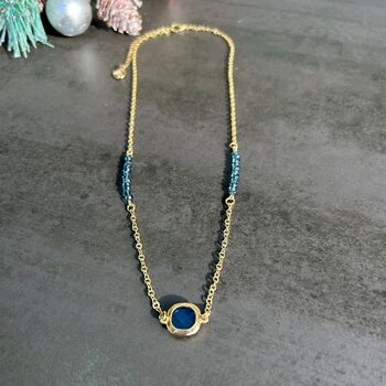 Gold Plated Blue Topaz Pendant Bead Necklace, 2 of 5