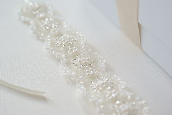 Hand Embellished Beaded Ivory Lace Bridal Bracelet, 5 of 6
