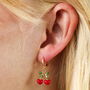Cherry Bow Enamel Huggie Hoop Earrings In Gold Plating, thumbnail 3 of 5