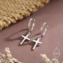 Sterling Silver Minimalist Cross Huggie Hoop Earrings, thumbnail 1 of 12