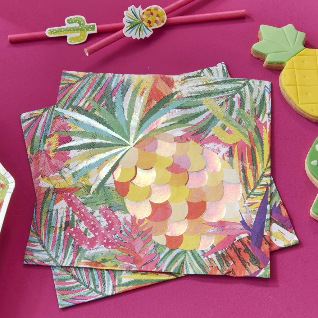 Tropical Pineapple Iridescent Foiled Paper Party Napkin, 1 of 2