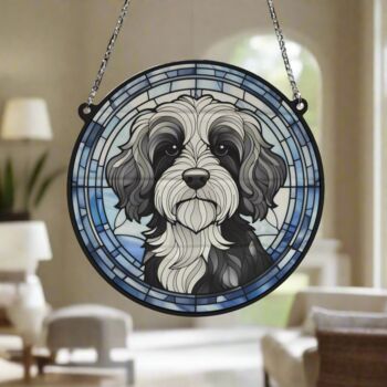 Cavapoo Black And White Stained Glass Effect Suncatcher, 6 of 6