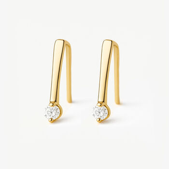 Gold Or Silver Women's Open Threader Hoop Earrings With Tiny Cz Stone, 2 of 6