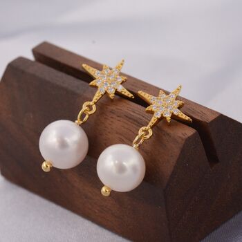 Starburst Baroque Pearl Drop Earrings, 3 of 12
