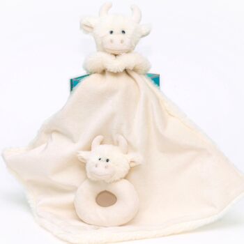 Cream Highland Cow Toy Soother And Rattle Gift Set, 2 of 7