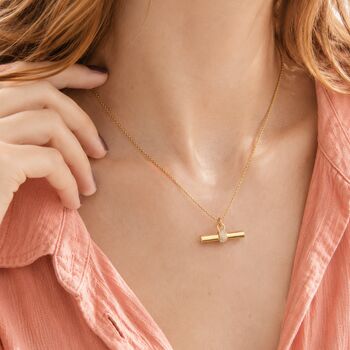 Gold Plated Crystal T Bar Pendant Necklace, 3 of 4
