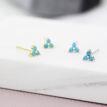 Sterling Silver Turquoise Trinity Stud Earrings, 5 of 12