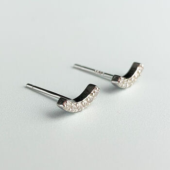 Sterling Silver Curved Crystal Stud Earrings, 4 of 7