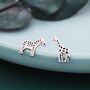 Mismatched Zebra And Giraffe Stud Earrings In Sterling Silver, thumbnail 1 of 11