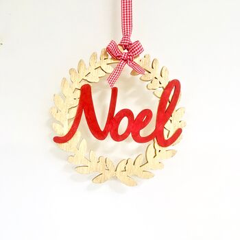 Noel Gold Hanging Christmas Wreath, 3 of 3